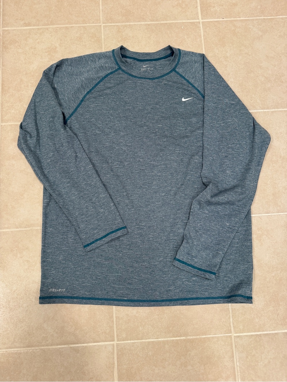 Nike Heathered Teal-Blue Long Sleeve Dri-FIT Top